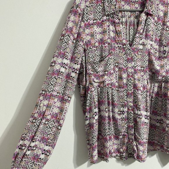 Anthropologie Maeve Islet Button Down Shirt Women's L Roll Tab Sleeve - Picture 8 of 12